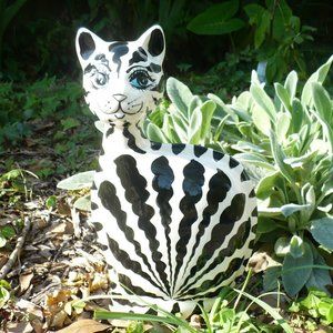 Whimsical Anatoly Turov Ceramic Art Zebra Cat Signed by Artist